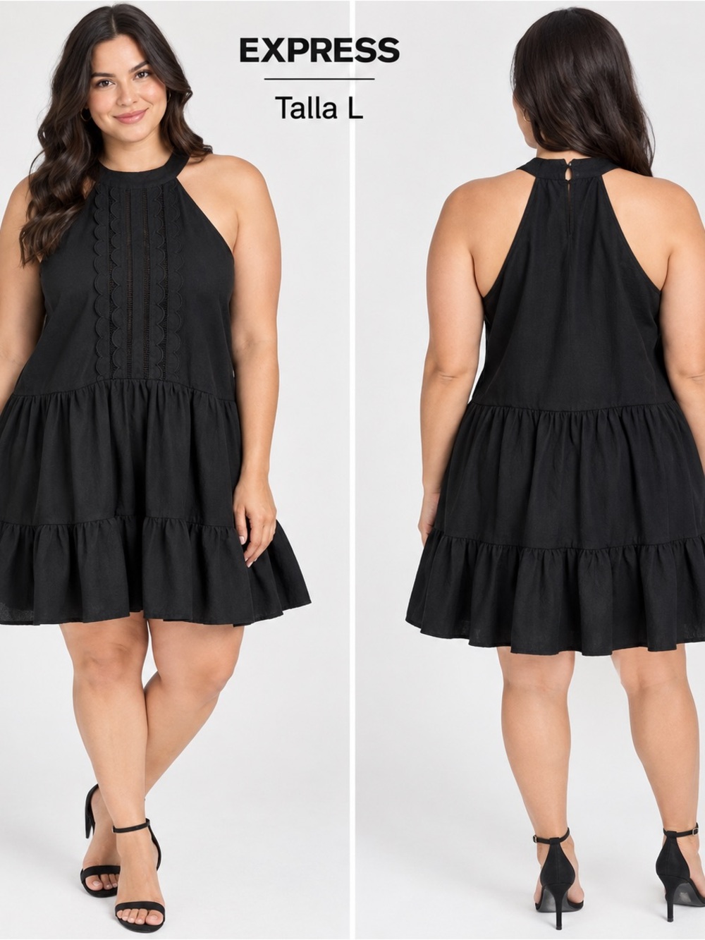 Express Black Tiered Halter Mini Dress